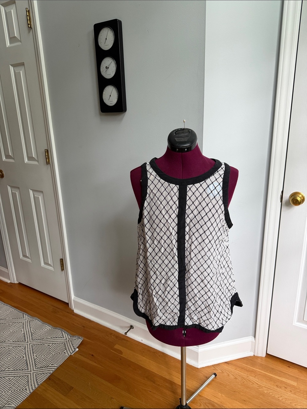 Aryn K Black & White Lattice Tank Top